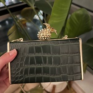 COPY - Pineapple Green Purse in Croc with Pineapple Clasp and gold chain